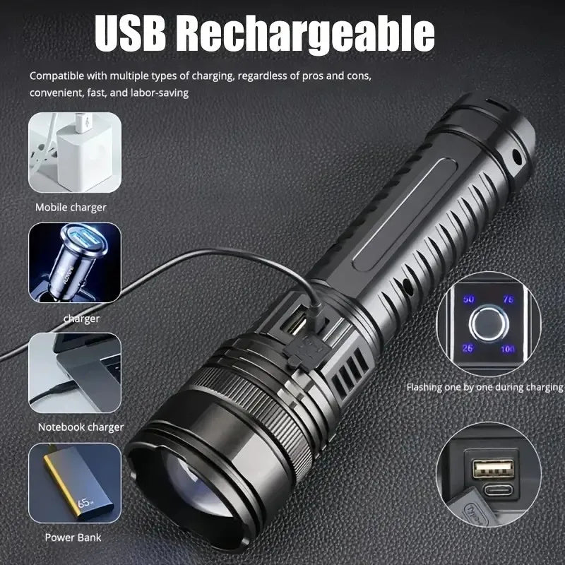 Rechargeable Emergency Spotlight – Long Range High-Power LED Searchlight with Built-In Battery