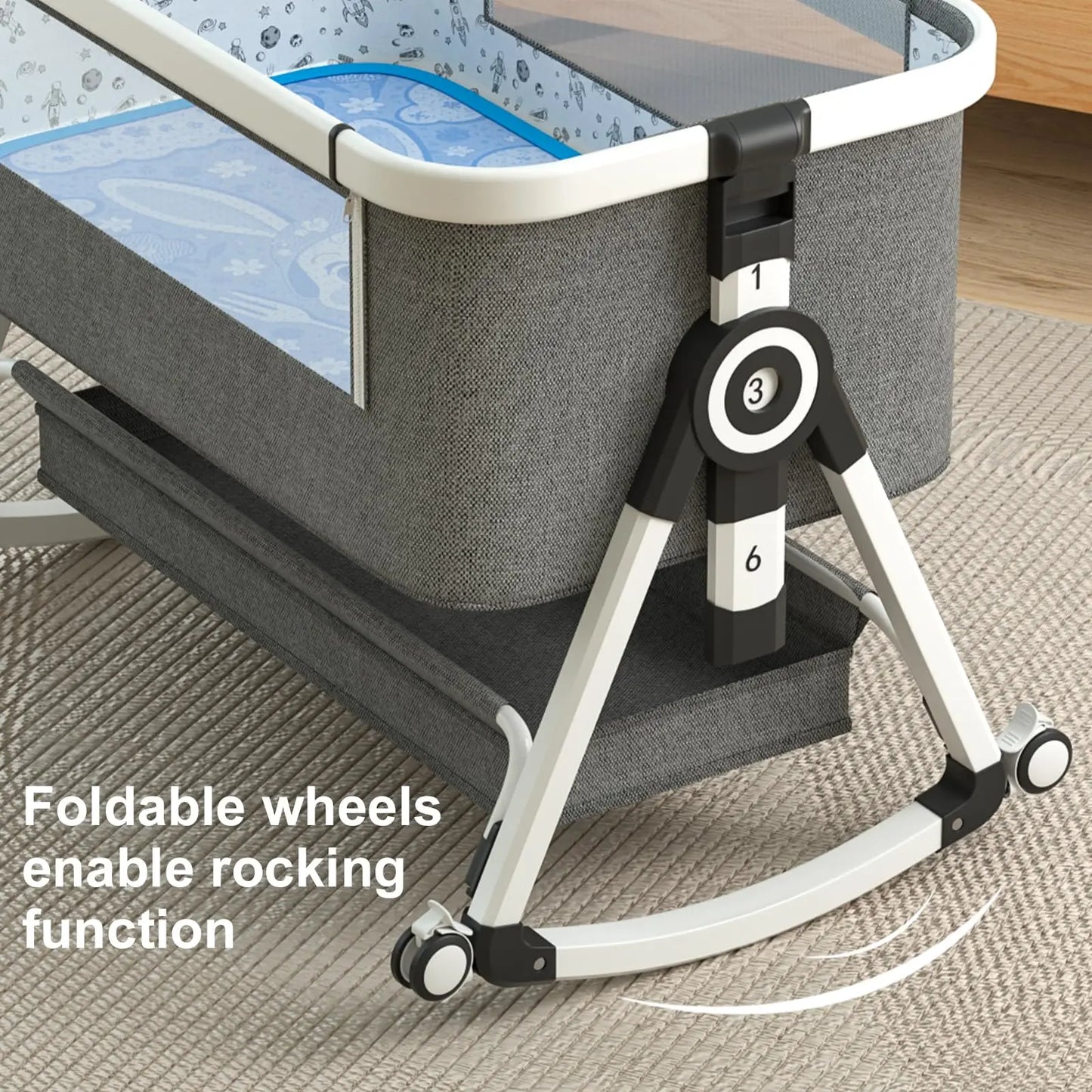 3-in-1 Portable Baby Bassinet & Bedside Sleeper with Storage Basket, Wheels & Adjustable Height