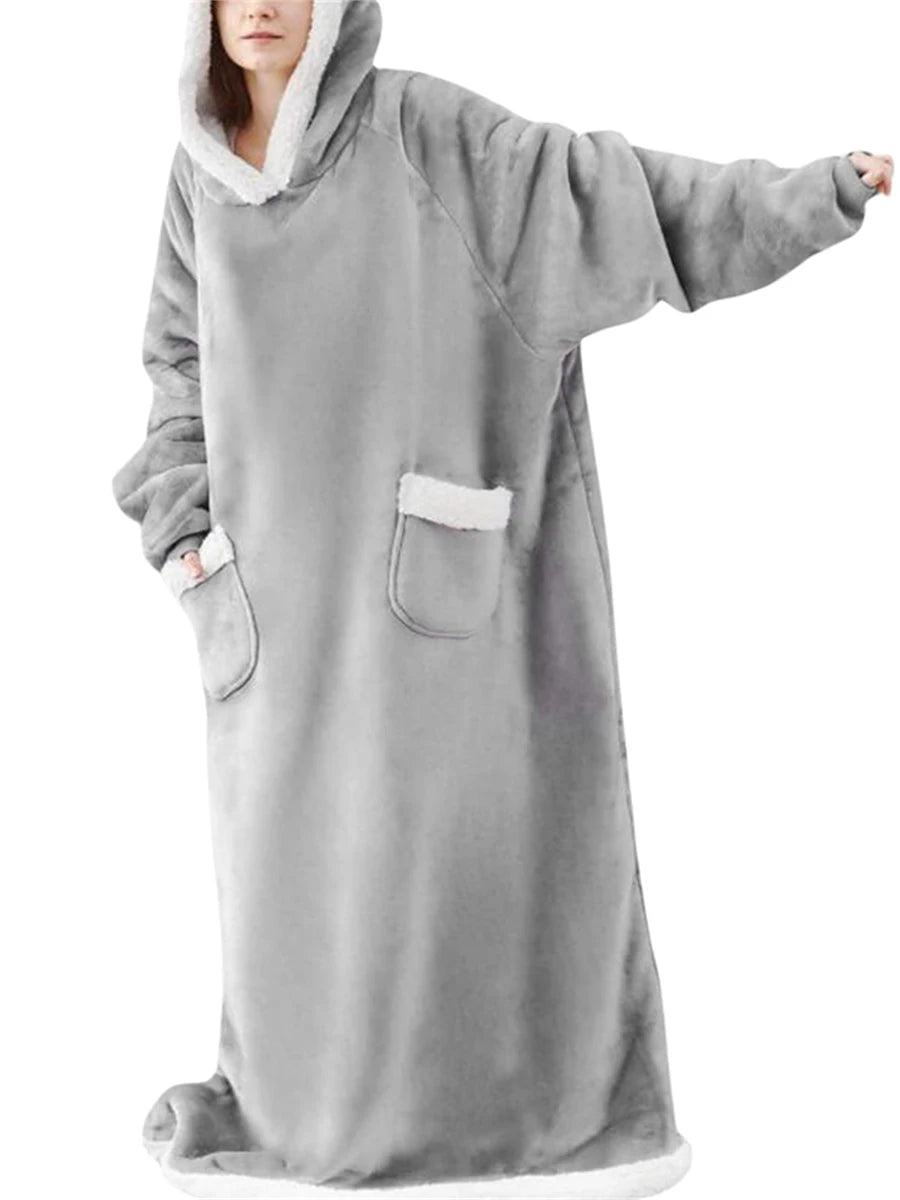 Wearable Blanket Hoodie Long Sleeve Hooded Blanket Oversized Loungewear with Pockets
