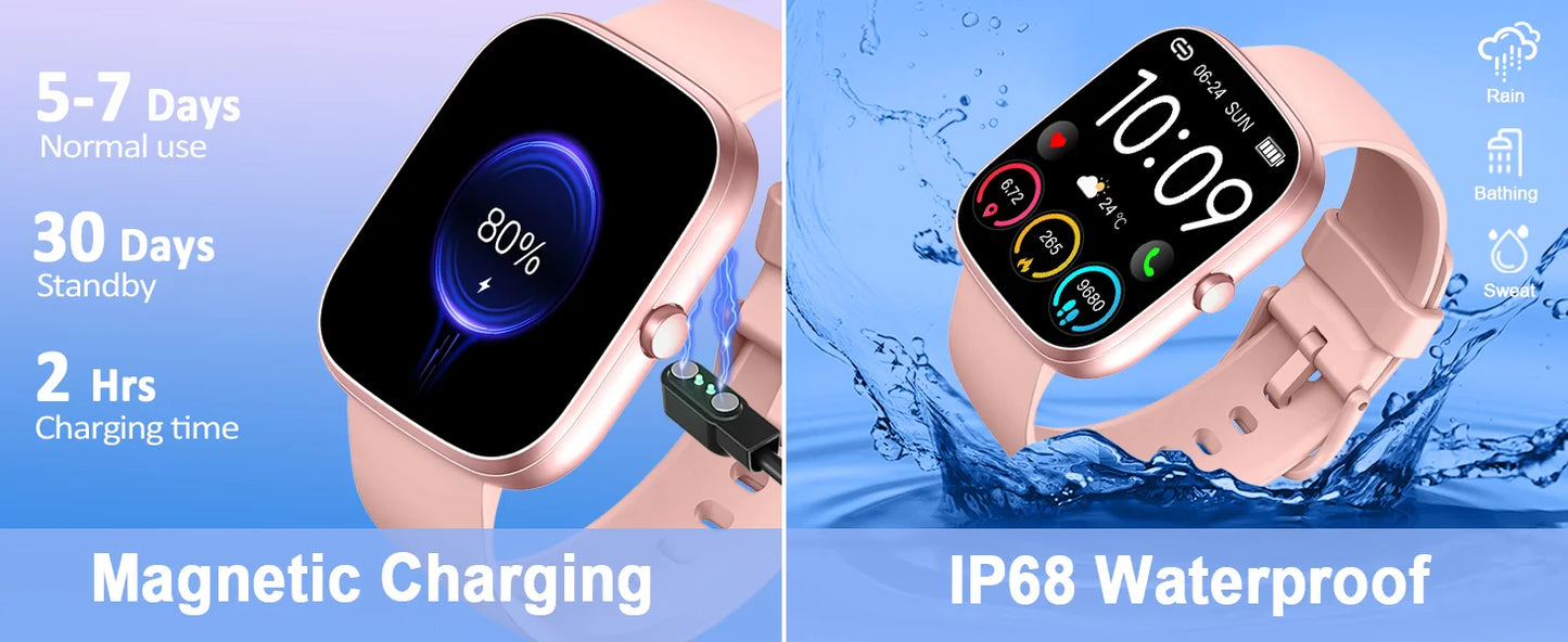 IP68 Waterproof Smart Watch with Bluetooth Calling & Fitness Tracking