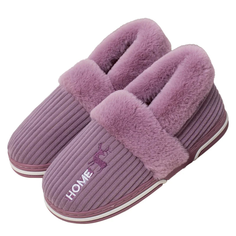 Gacimy Warm Cotton Slippers For Women Winter Indoor Soft Flats Shoes Couple Casual Anti-Slip Home Slides Fashion Furry Slippers
