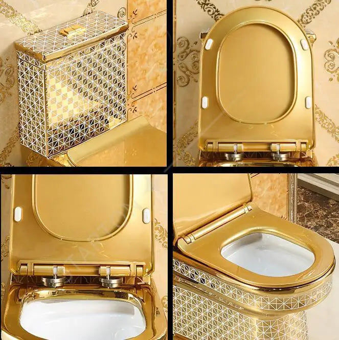 Luxury Gold Electroplated One-Piece Ceramic Toilet . Modern Designer Bathroom Fixture