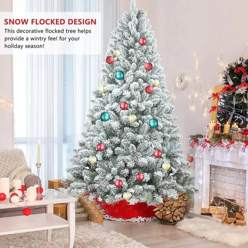 6FT–7FT Snow-Flocked Artificial Christmas Tree .Full Holiday Tree with Realistic Winter Branches