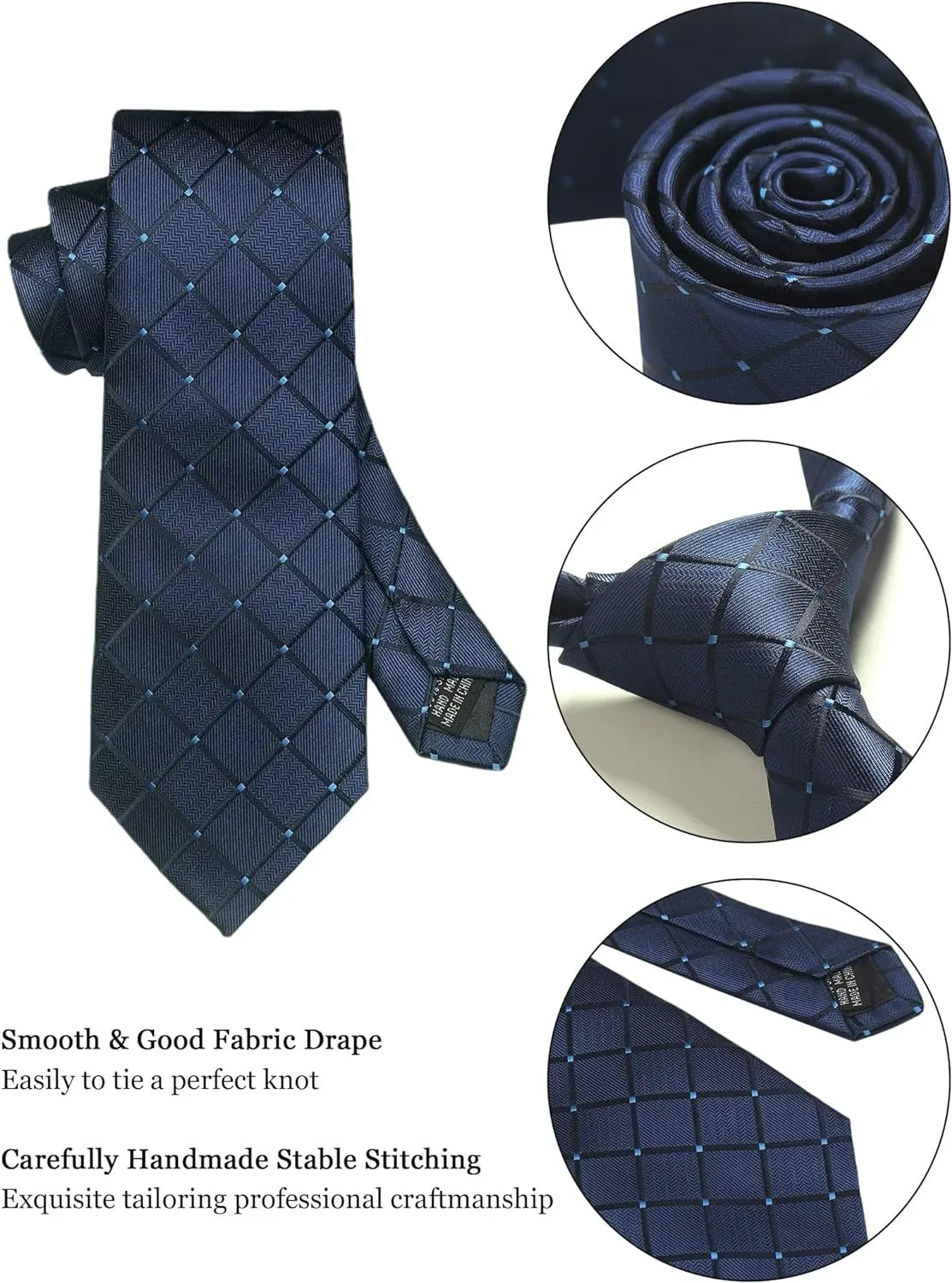 100% Silk Plaid & Checkered Men’s Tie Set with Pocket Square, Tie Clip & Cufflinks. Business & Wedding Necktie Gift Set  Optimized Description