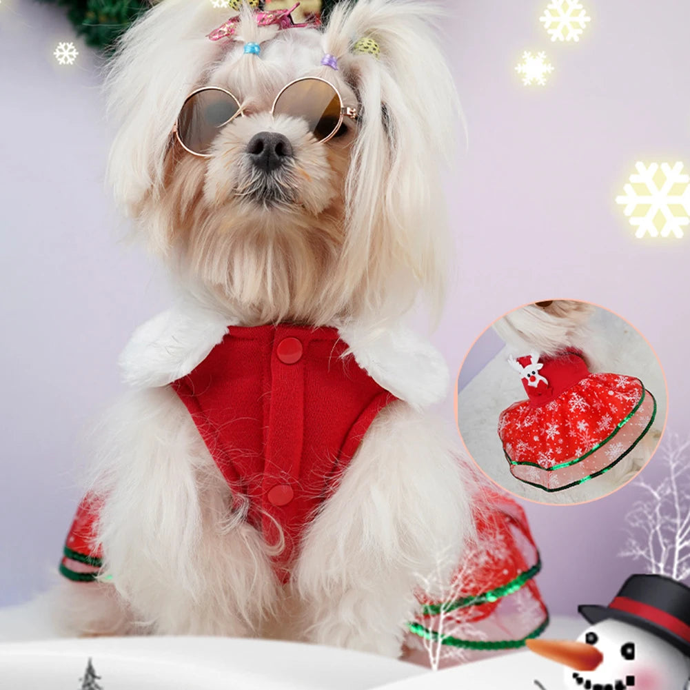 Dog Girls Winter Clothes Comfortable Christmas Dog Dress Soft Small Pet Red Skirt Suit Easy To Clean Christmas Dress Up Supplies