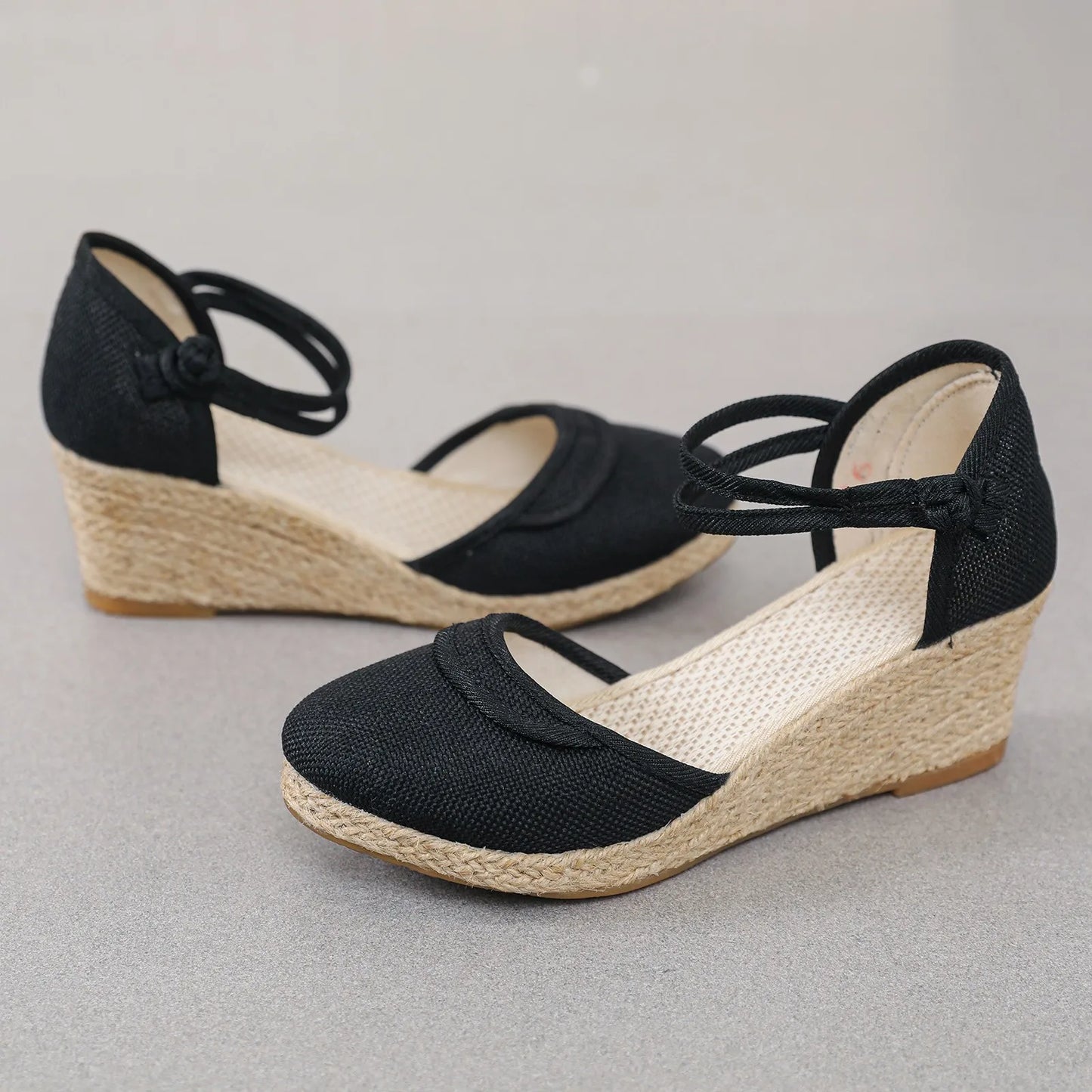 Womens Retro Plain Wedge Sandals Ladies Espadrille Summer Fashion Breathable Ankle Strap Sandals Casual Chunky Beach Sandals