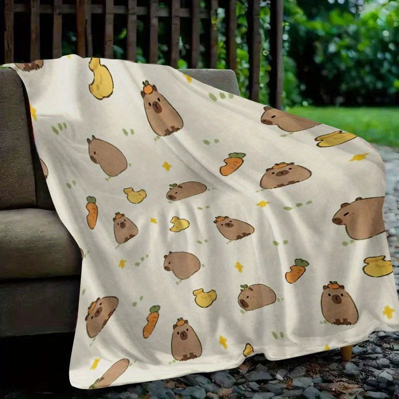 Cute Capybara Flannel Blanket .Soft Cozy Animal Throw for Bed, Sofa & Travel