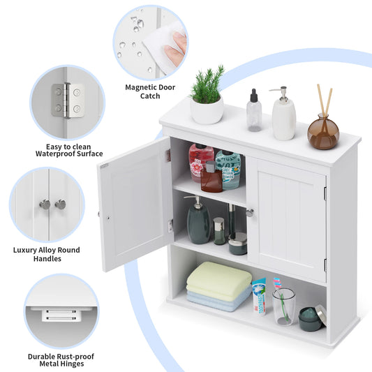 White Wall Mounted Bathroom Cabinet Over Toilet Storage