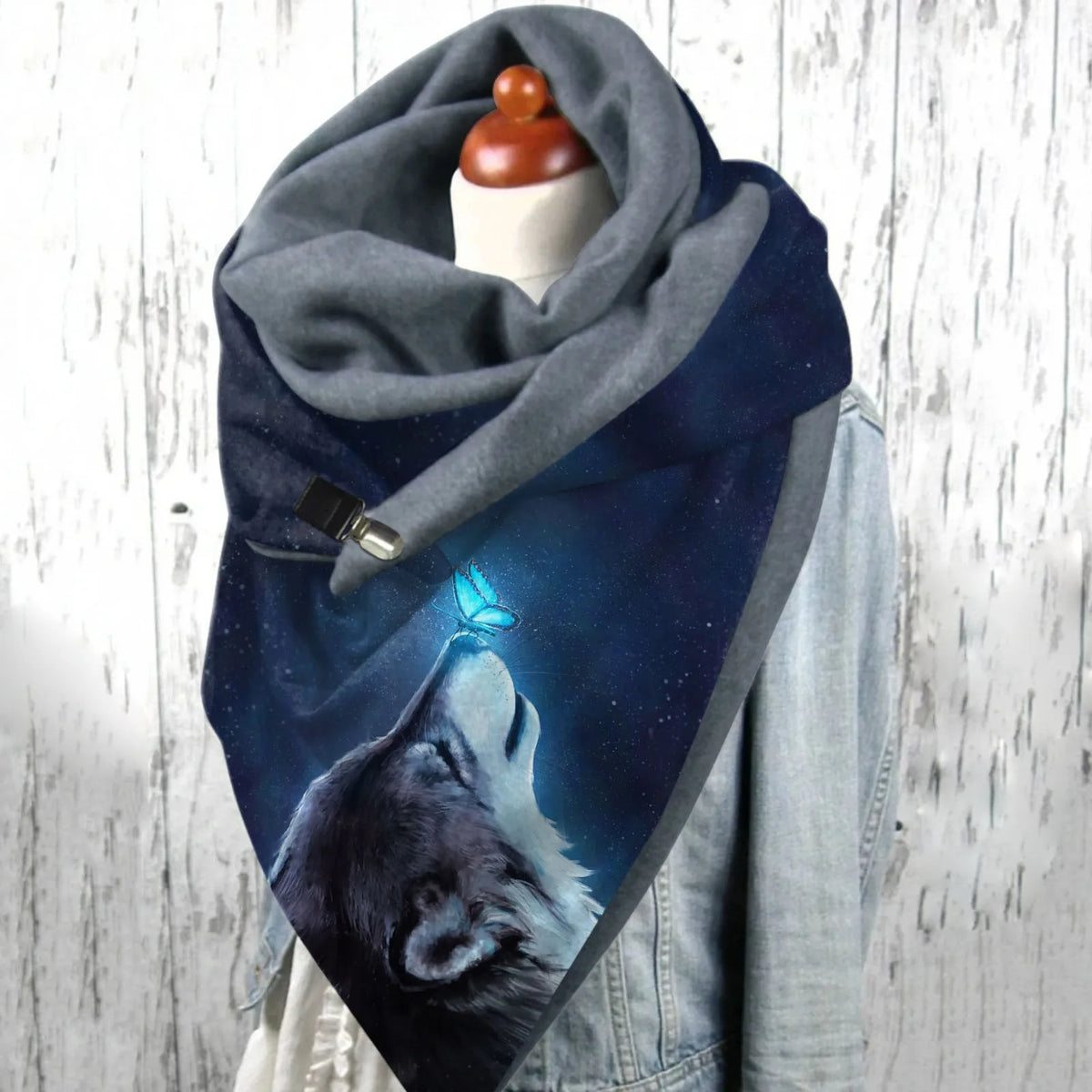 Wolf Print Women’s Scarf – Soft Celestial Animal Wrap Shawl
