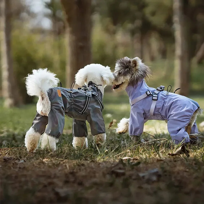 Waterproof Dog Raincoat with Harness . Reflective All-Weather Pet Jumpsuit