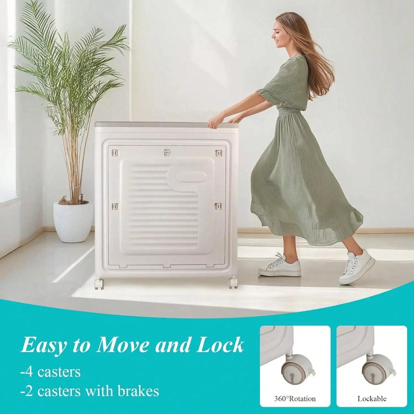 Slim Rolling Laundry Hamper with Lid & Wheels. Space-Saving Organizer