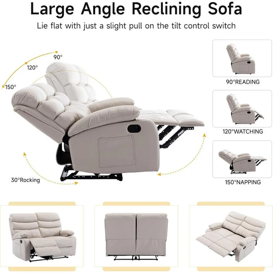Reclining Loveseat Recliner Sofa Couch 2-Seater, Double Recliner, RV Recliner Chair for Camper, Living Room, Home Theater Seatin