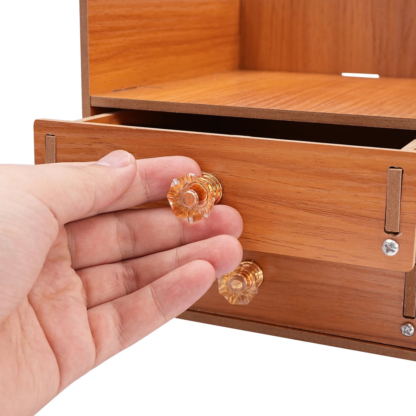 Computer Monitor Stand with Drawers, Phone Holder & Key Storage, Wooden Monitor Riser Desktop Organizer for Home Office