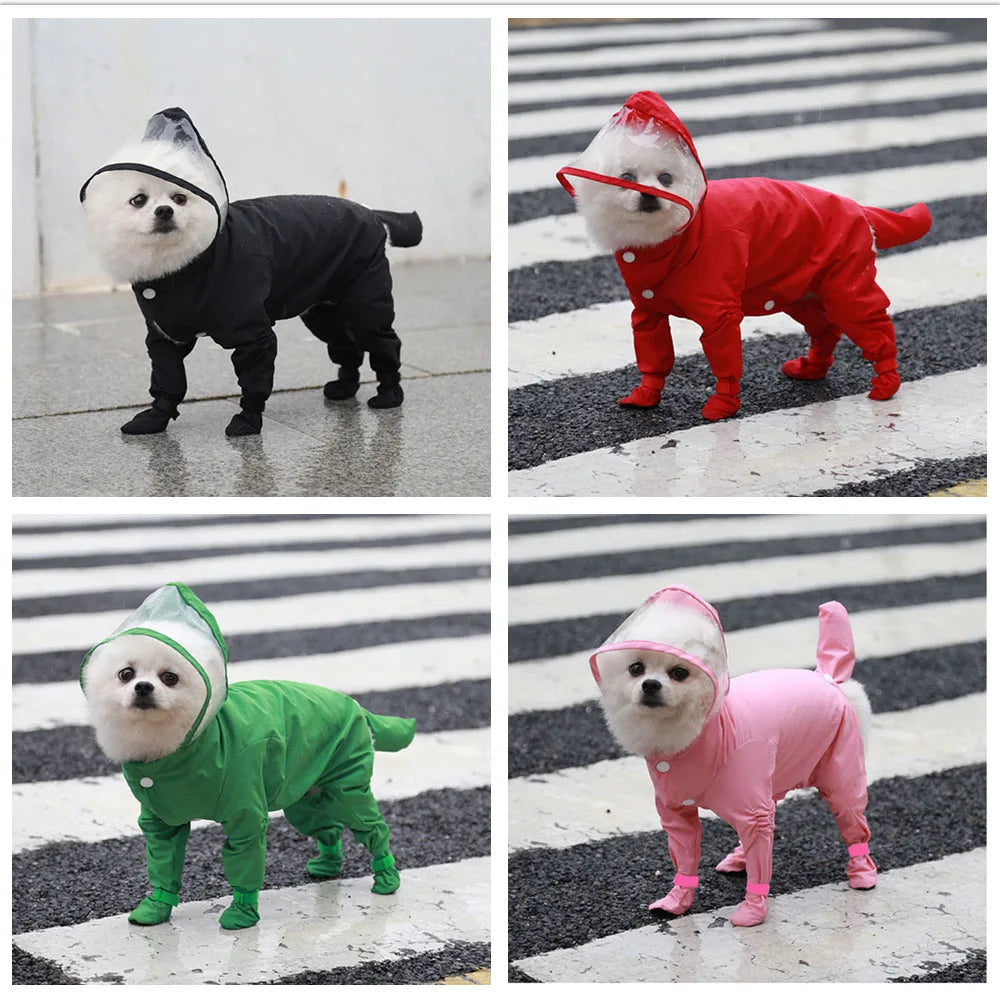 Dog Raincoat Rain Boots Shoes for Small Dogs Pet Hooded Four-Leg Jacket Puppy Rain Coat Waterproof Cat Clothes Jumpsuit Rompers