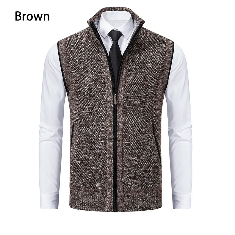 Men’s Stand Collar Knitted Sweater Vest Jacket