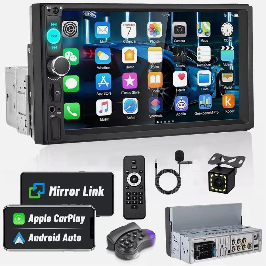 7-Inch Single DIN Touchscreen Car Stereo .Wireless CarPlay, Android Auto, Bluetooth & Backup Camera Support