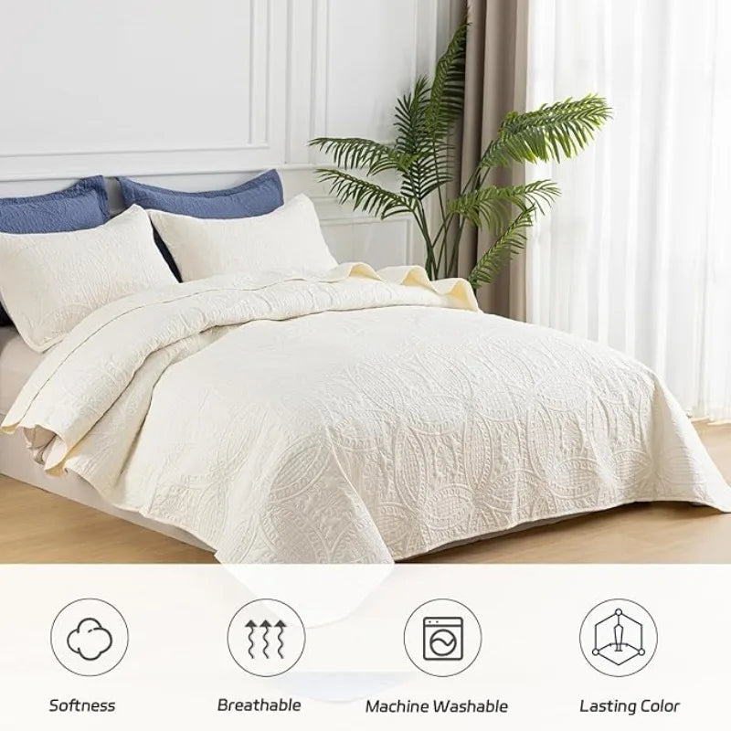 Soft Breathable Quilt Bedding Set.Modern Embossed Bedspread Collection