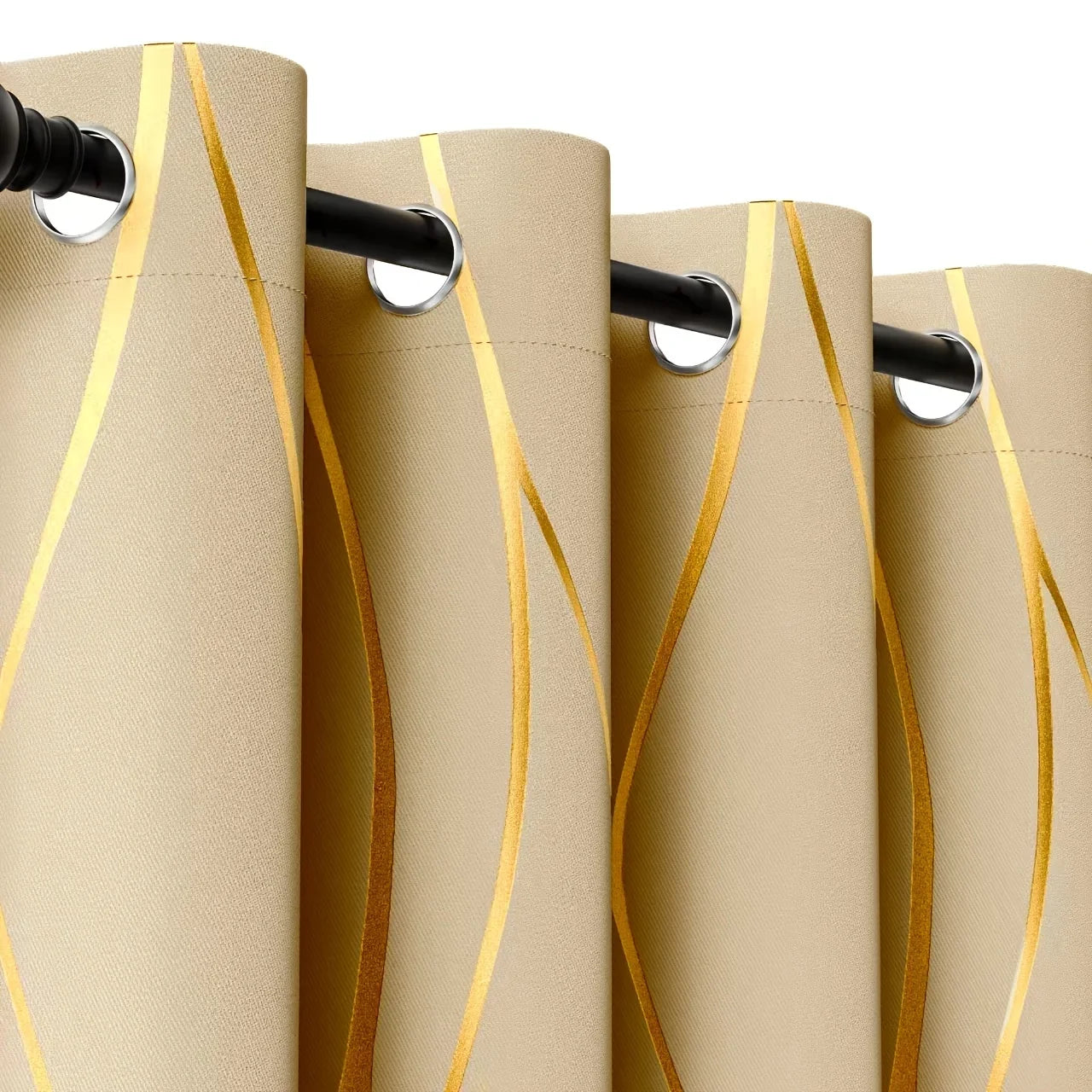 2PCS Golden Wave Blackout Thermal Insulated Curtains