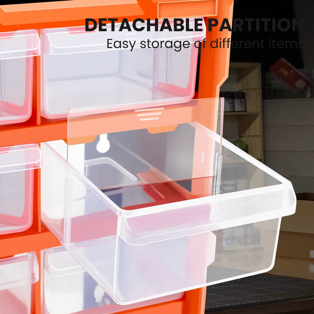AIRAJ Multi-Drawer Storage Organizer - 18 Slots, Plastic Parts & Crafts Cabinet for Desk or Wall Mount, Ideal for Hardware, Bead
