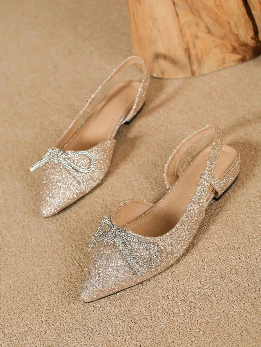 2025 Autumn Women's Pointed Toe Metal Heeled Stylish Slip-On Mule Shoes Backless Loafer Slip-On Flats