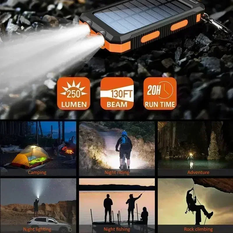 Outdoor Power Non Stop 10000mAh Solar Power Bank . QC3.0 Fast Charging Portable Charger