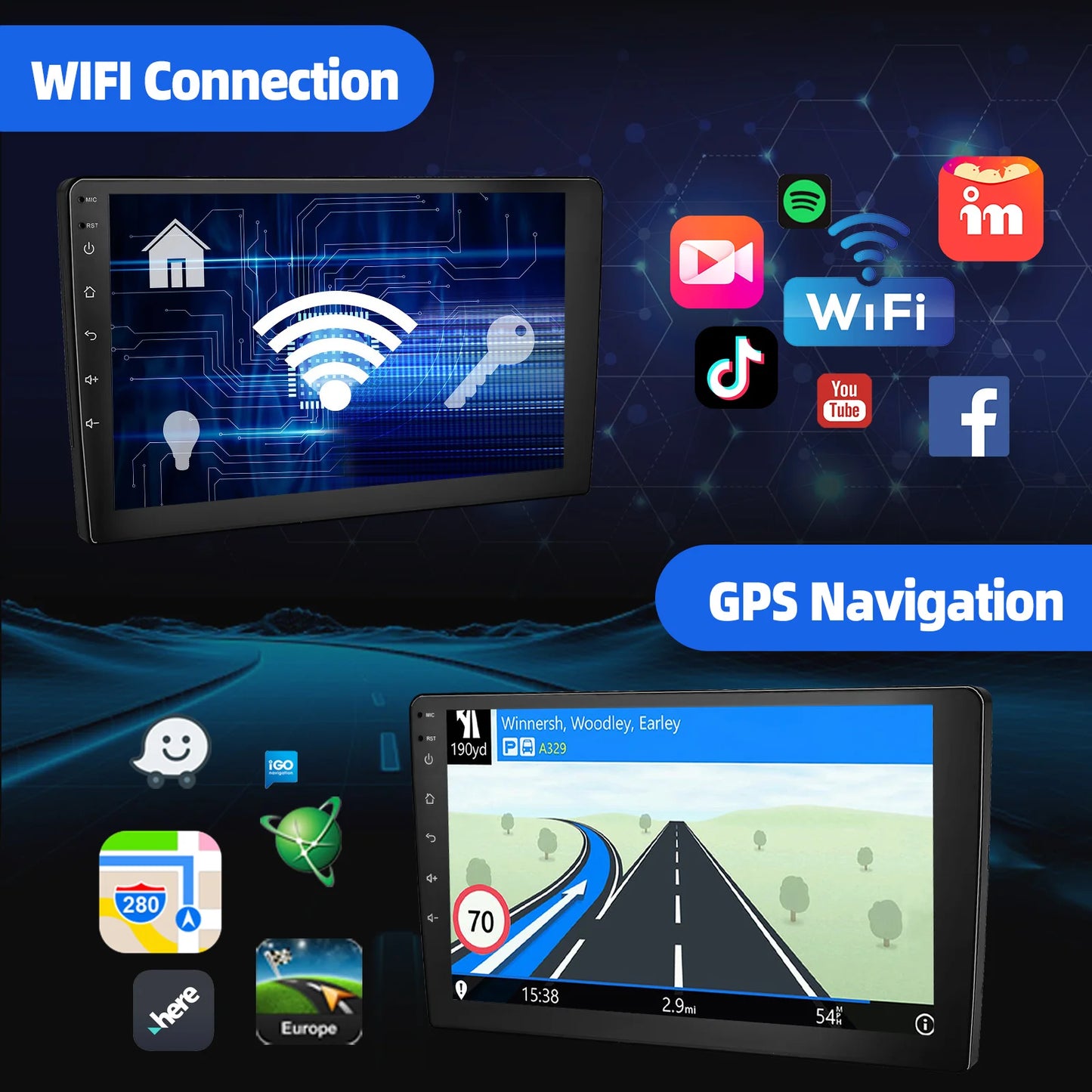 ESSGOO Android 14 Car Stereo  2 DIN Touchscreen with Wireless CarPlay, Android Auto, GPS Navigation & Bluetooth