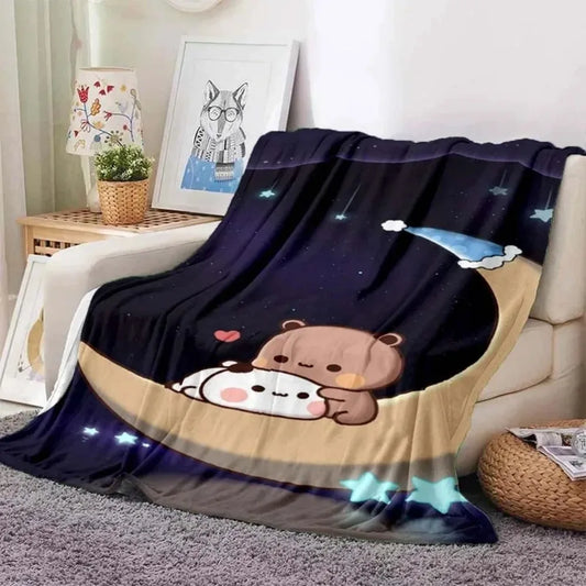 Cute Bubu & Dudu Fleece Throw Blanket – Soft Cartoon Plush Blanket for Kids, Teens & Cozy Home Décor
