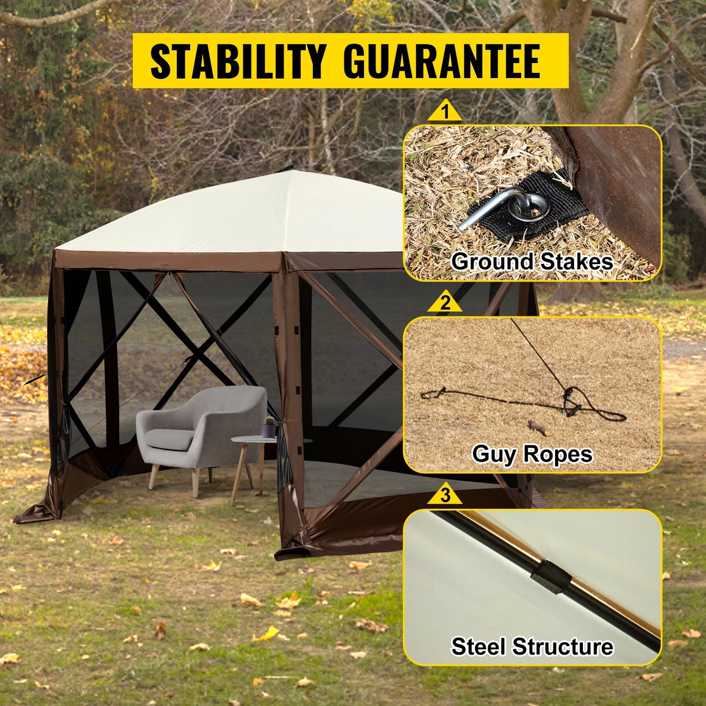 6-Sided Pop-Up Camping Gazebo Canopy Shelter – Spacious Outdoor Screen House for Camping, Picnics & Backyard Gatherings