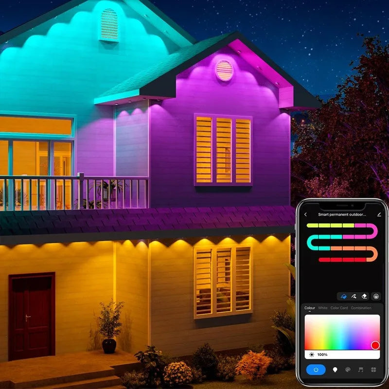 Smart Permanent Outdoor Light RGB Eaves Lights IP67 WaterproofApp Control Timer Music Sync for Outdoor Party Decoration Lighting