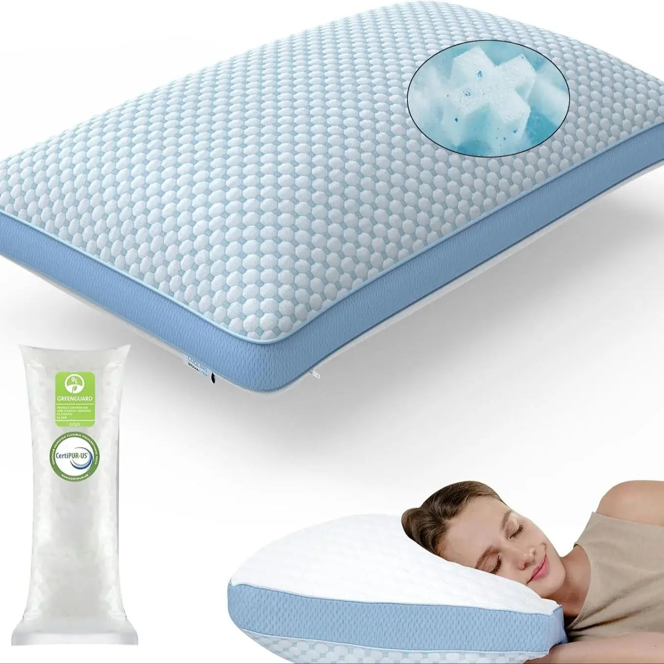 Compressed Memory Foam Pillow Adjustable Pillow for Side, Back and Stomach Sleepers, Luxury Gel Bed Pillow CertiPUR-US Certified