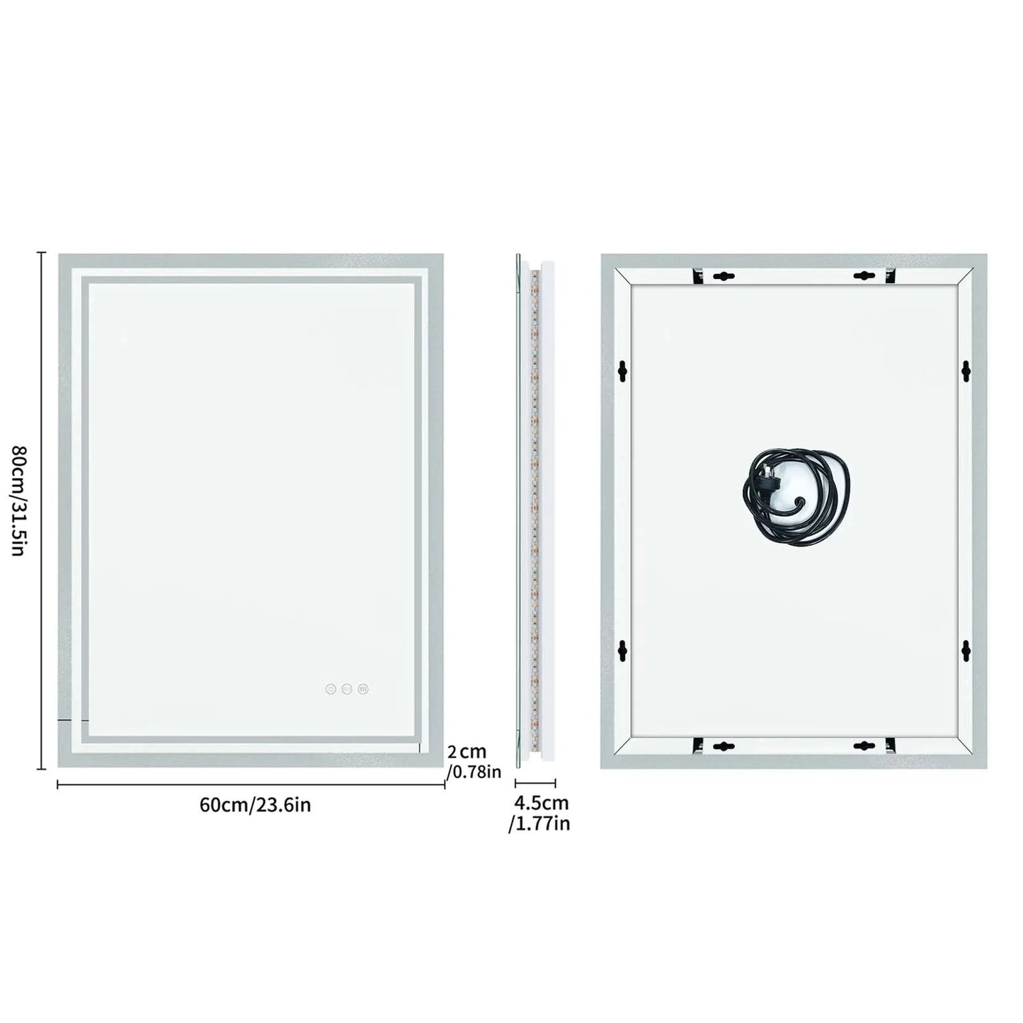 LED Bathroom Mirror Illuminated Wall Mounted Touch Light