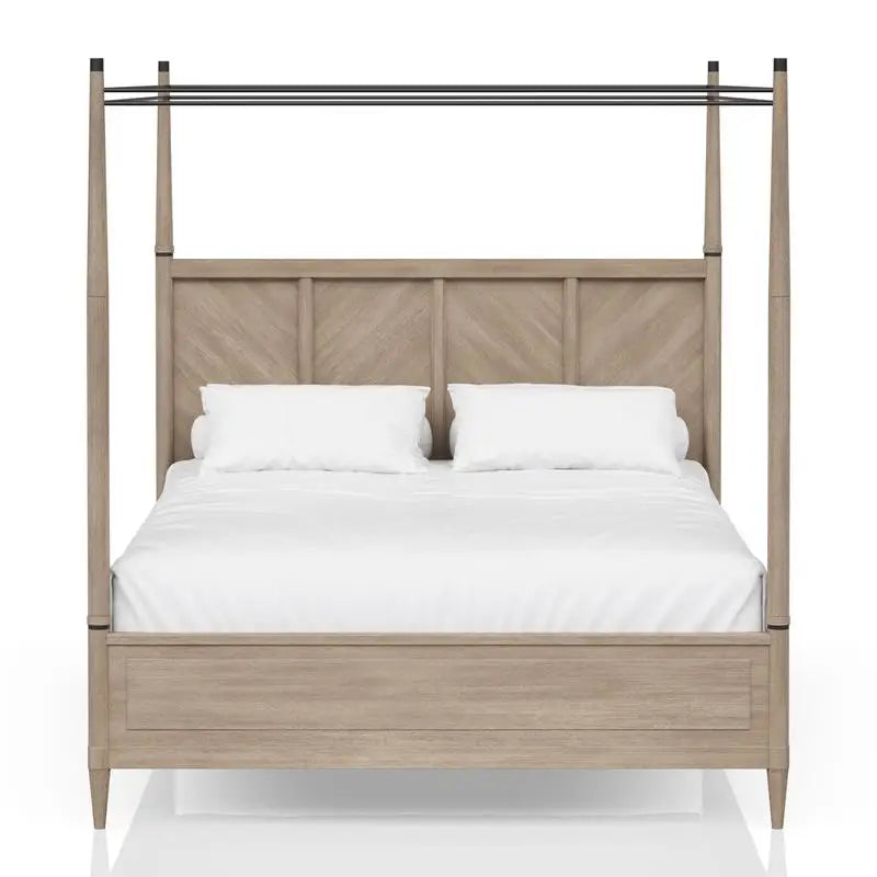 Queen Canopy Bed Set with 2-Drawer Nightstand, Modern Dresser with Poster Mirror, and Storage Chest