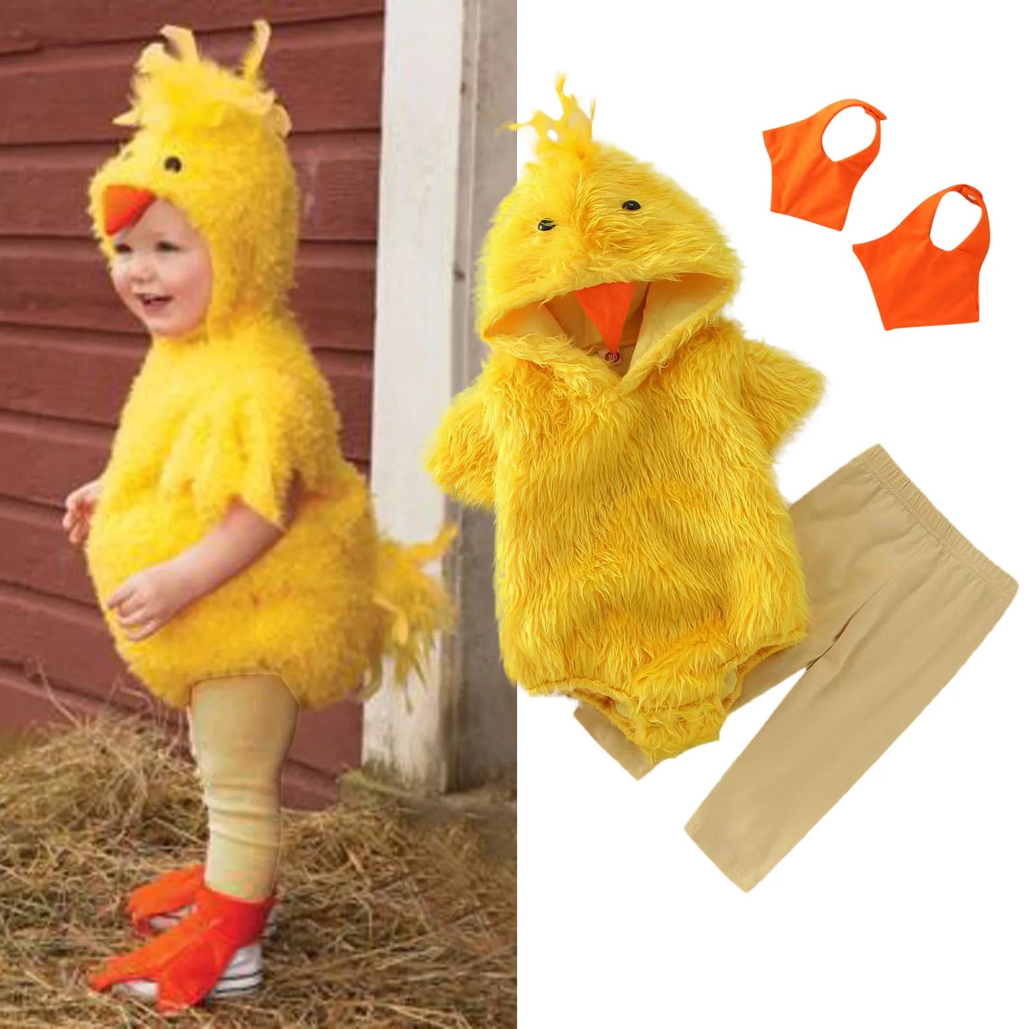 Infant Unisex Winter Chicken Cosplay Fleece Hooded Romper