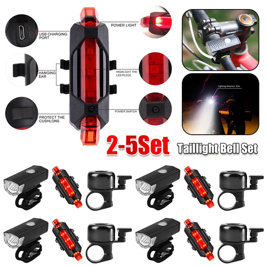 Portable Light Mountain Bike Lights XPE LED Bicycle Front Rear Light Bell Set MTB Bike Night Safety Headlight Lamp
