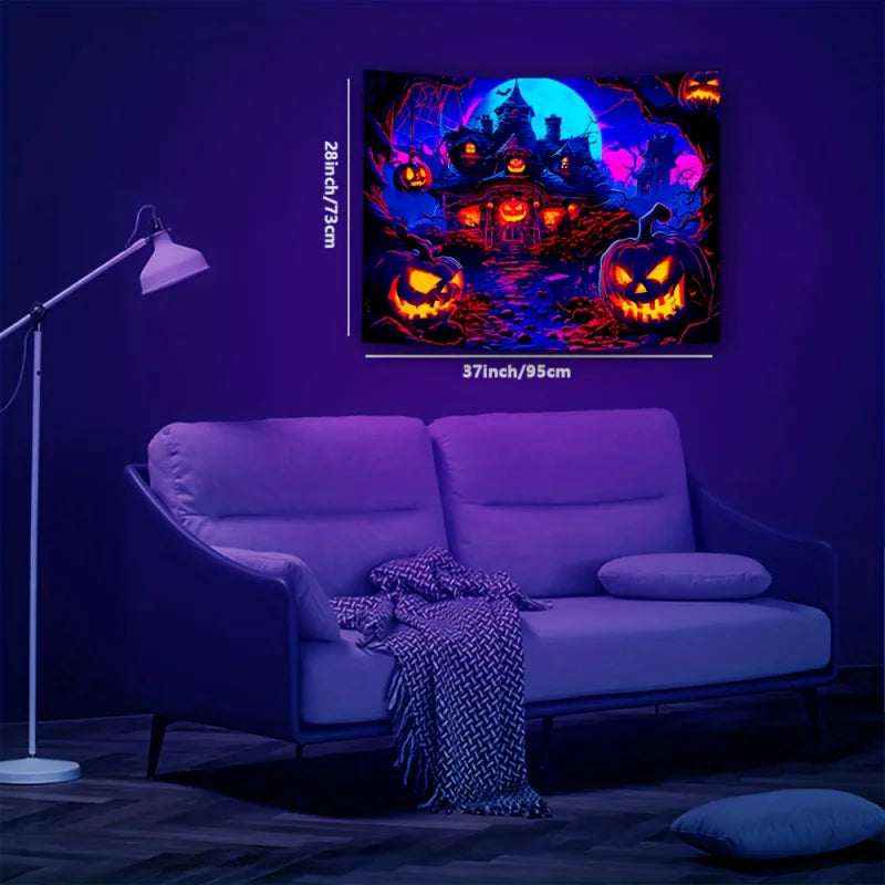 Glow In The Dark Pumpkin Tapestry With Easy Install Kit