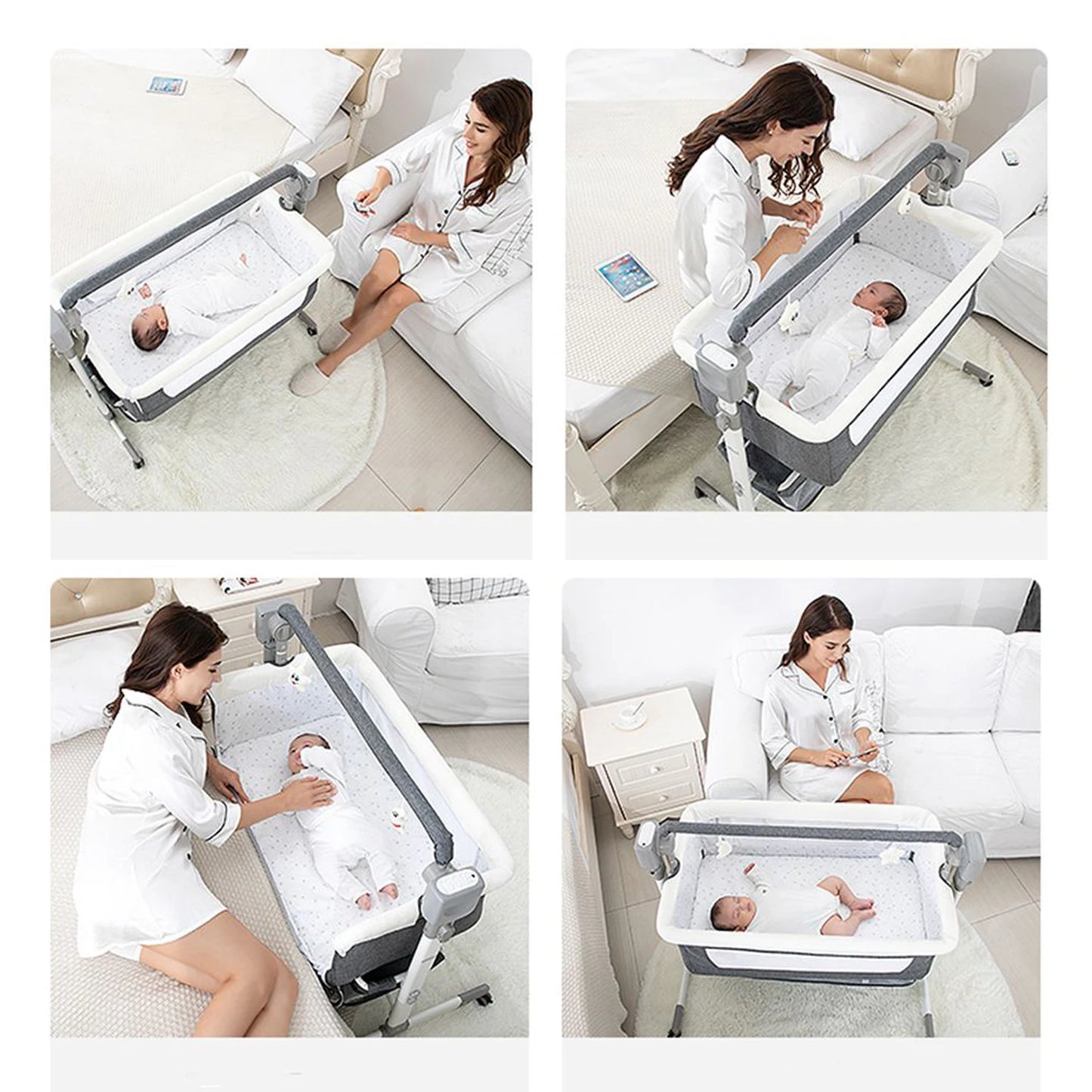 5-in-1 Portable Baby Bassinet with Changing Table, Bedside Sleeper, Storage Shelf & Wheels