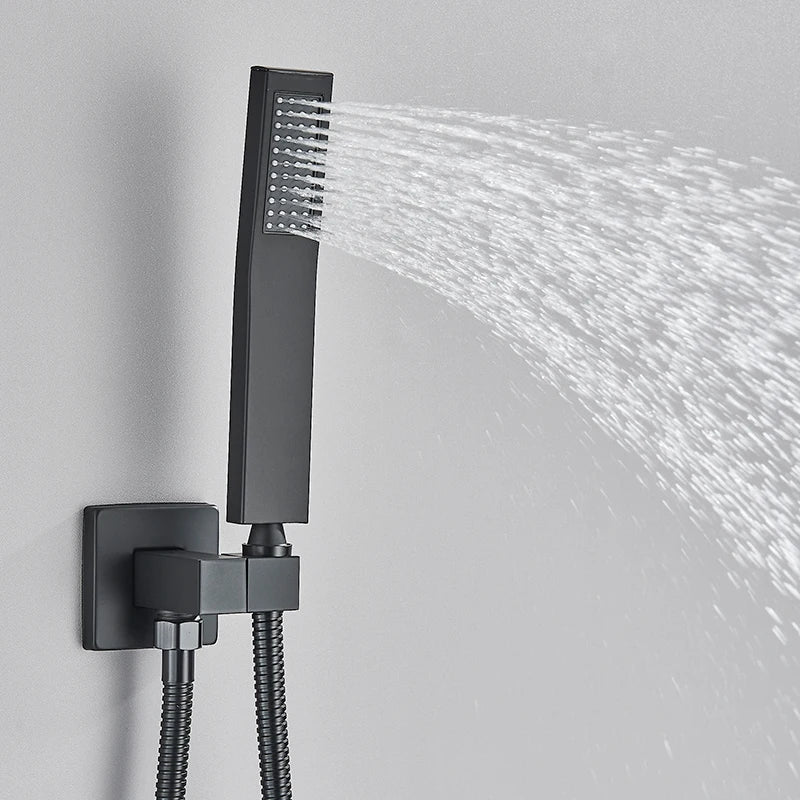Black Concealed Shower System With Tub Spout In Wall Mount