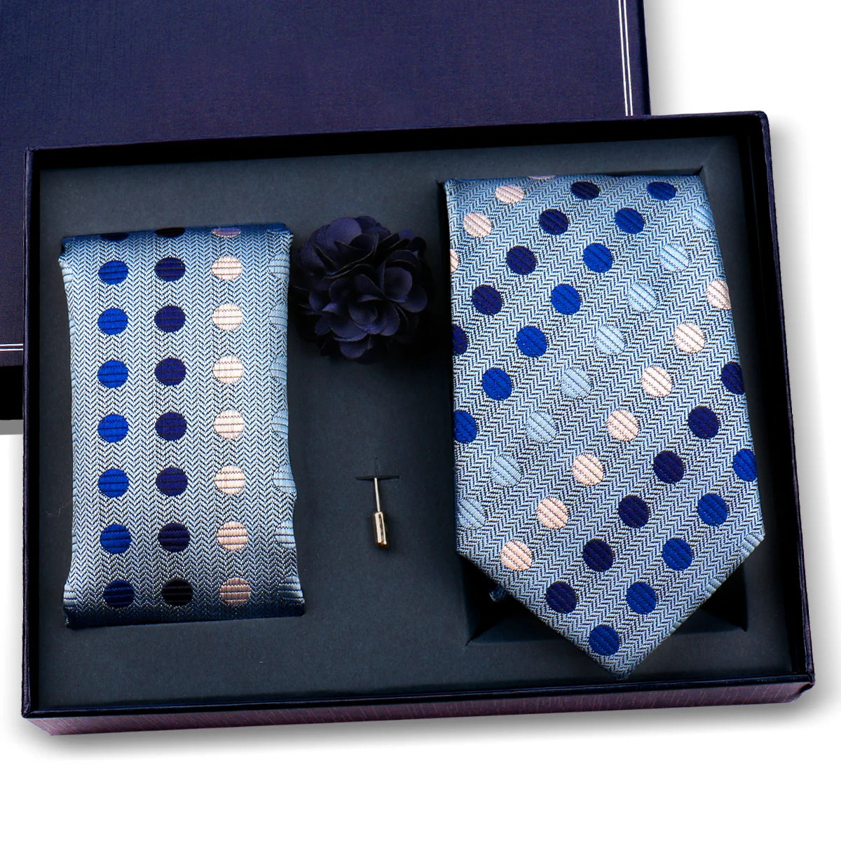 Luxury Men’s Paisley Necktie Gift Set. Silk Tie, Pocket Square, Cufflinks & Gift Box for Weddings & Business