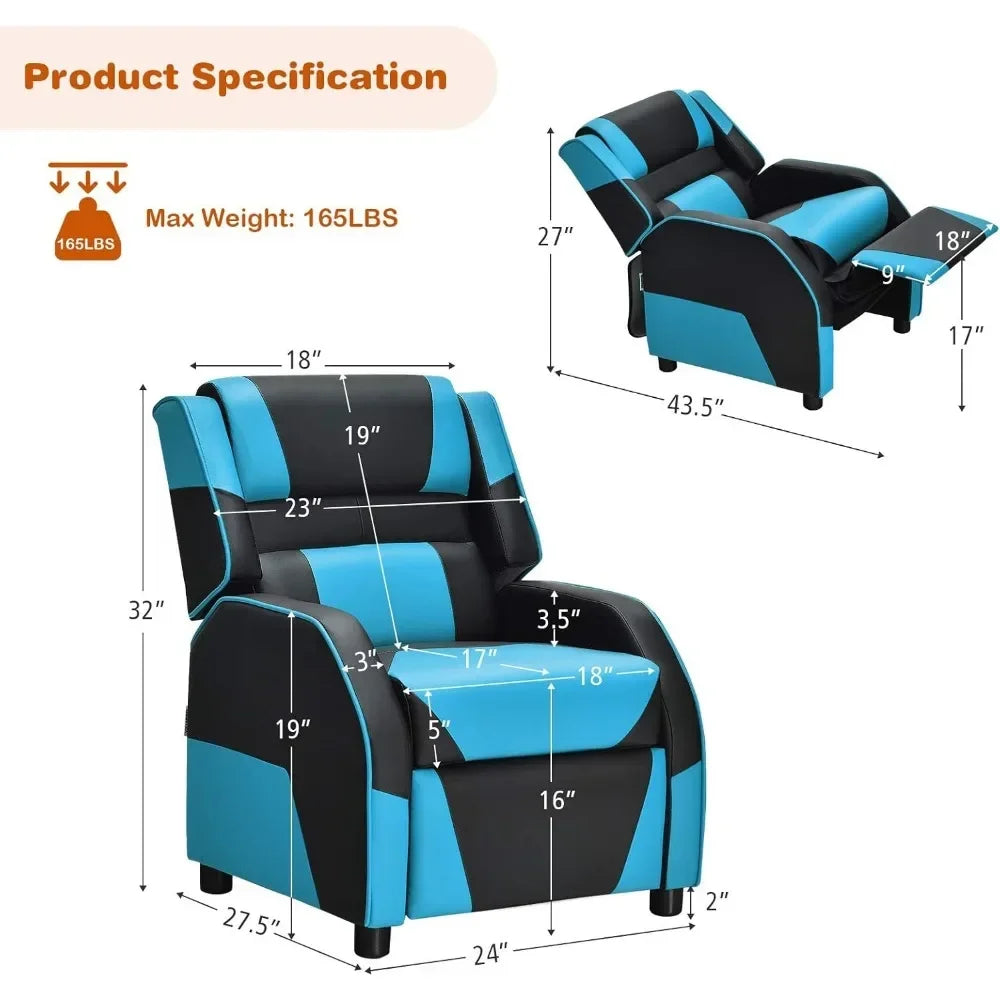 Kids Recliner, Gaming Recliner Chair with Footrest, Headrest & Lumbar Support, Ergonomic Leather Lounge Chair Toddler Furniture