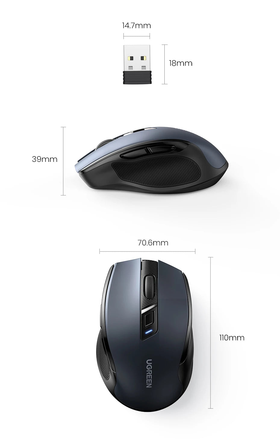 UGREEN Bluetooth Wireless Mouse – Ergonomic Silent Rechargeable Mouse for Laptop & PC
