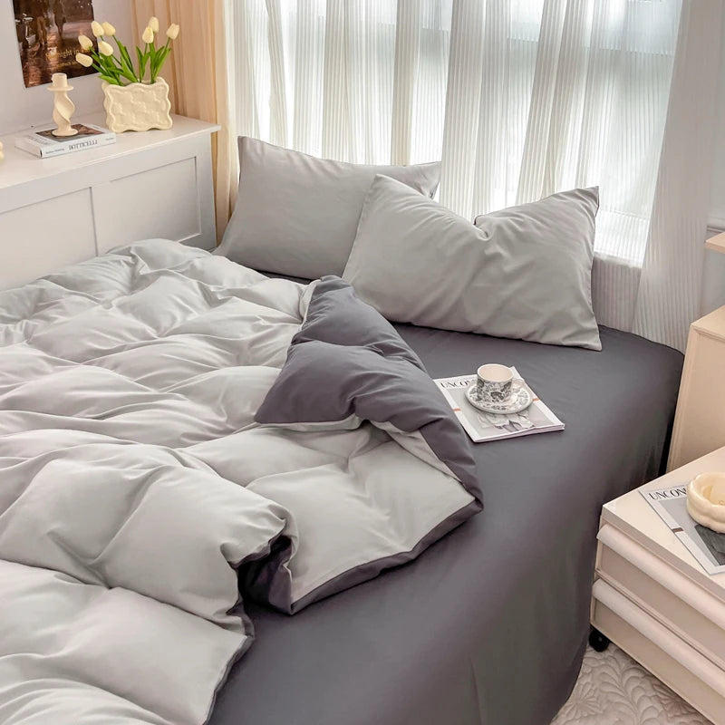 4-Piece Soft Brushed Duvet Cover Set . Solid Color Bedding