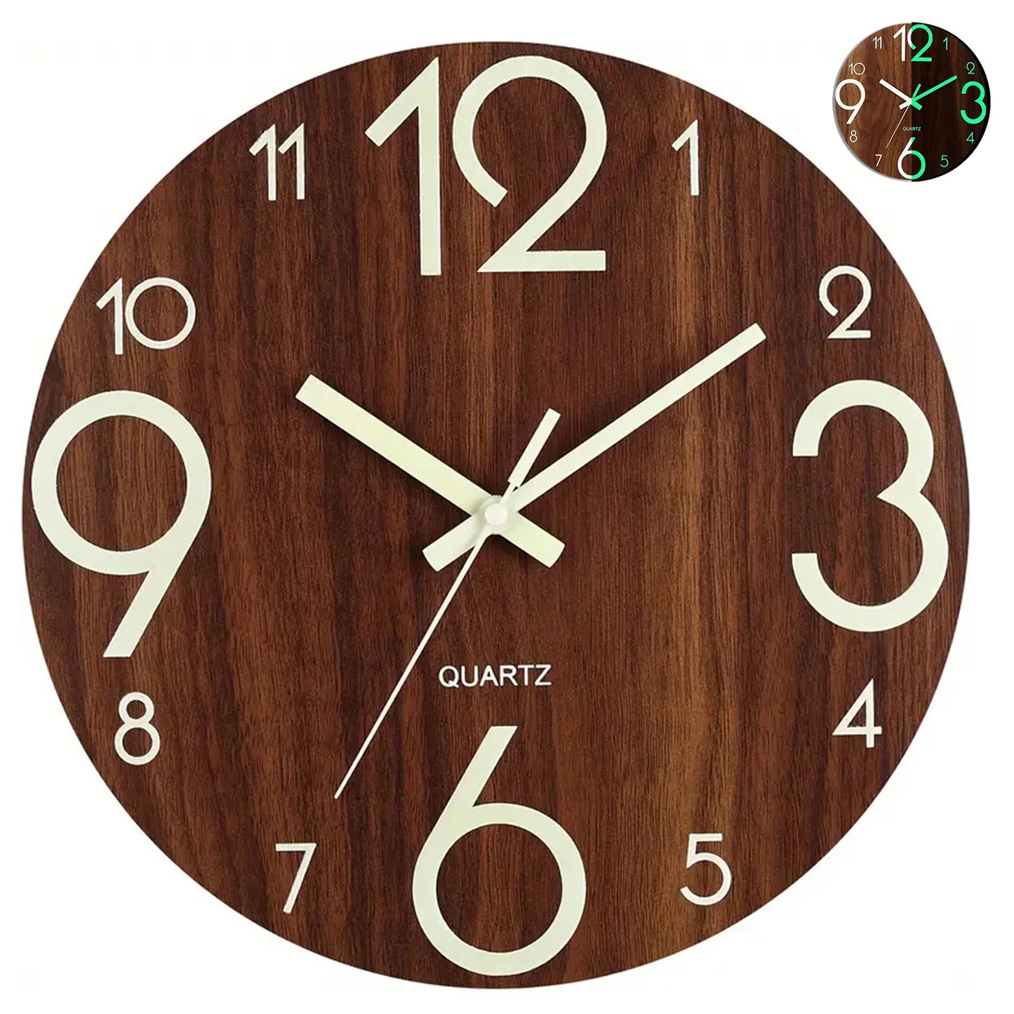 Glow in the Dark Silent Wooden Wall Clock
