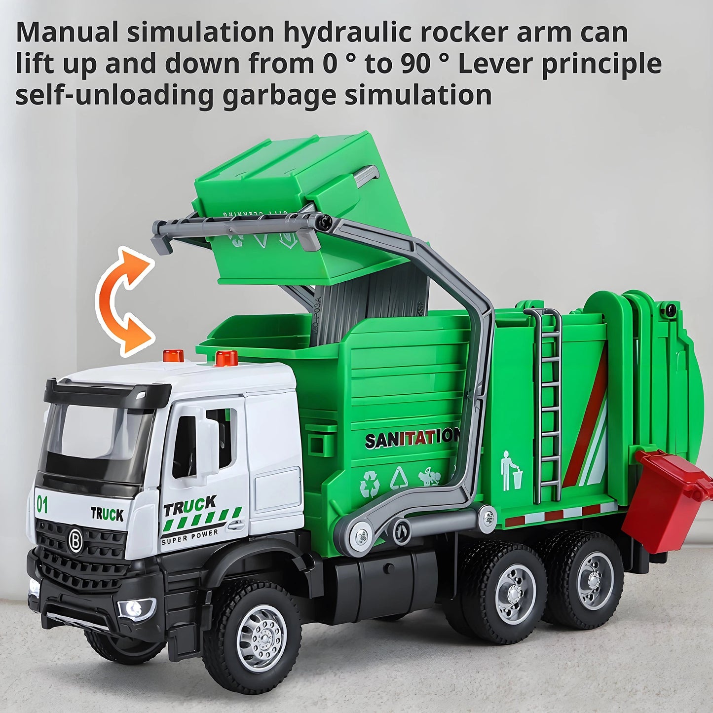 Alloy garbage truck toys, sanitation truck with lights and sounds, simulation recycling features, ideal gift for boys
