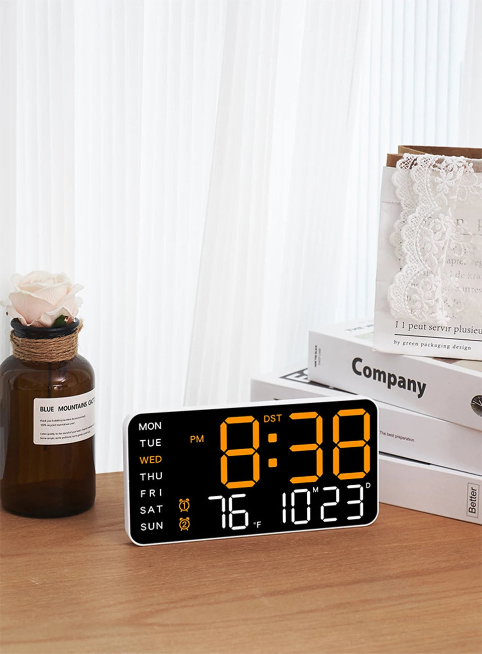 Smart Voice. Control LED Digital Wall Clock with Date & Temperature Display