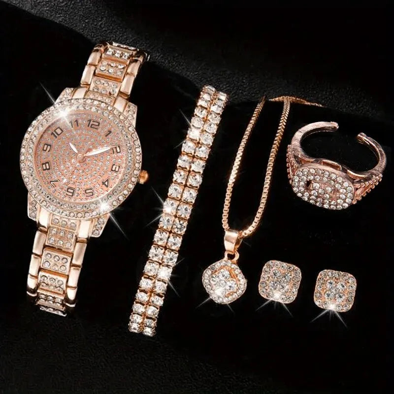 Luxury Women’s Watch & Jewelry Gift Set. Elegant Crystal Fashion Collection