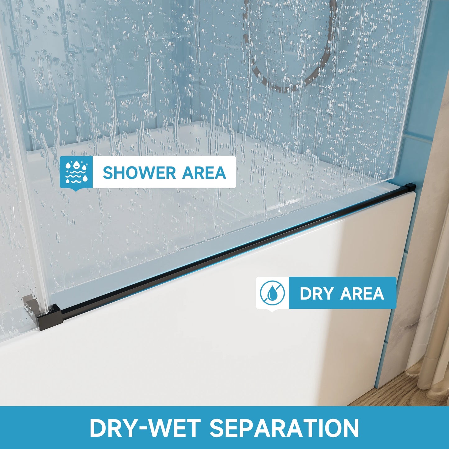 56-60"x60" H Bathtub Shower Door, Single Sliding Shower Door, 5/16" (8mm) Tempered Glass Bathroom Glass Sliding Door