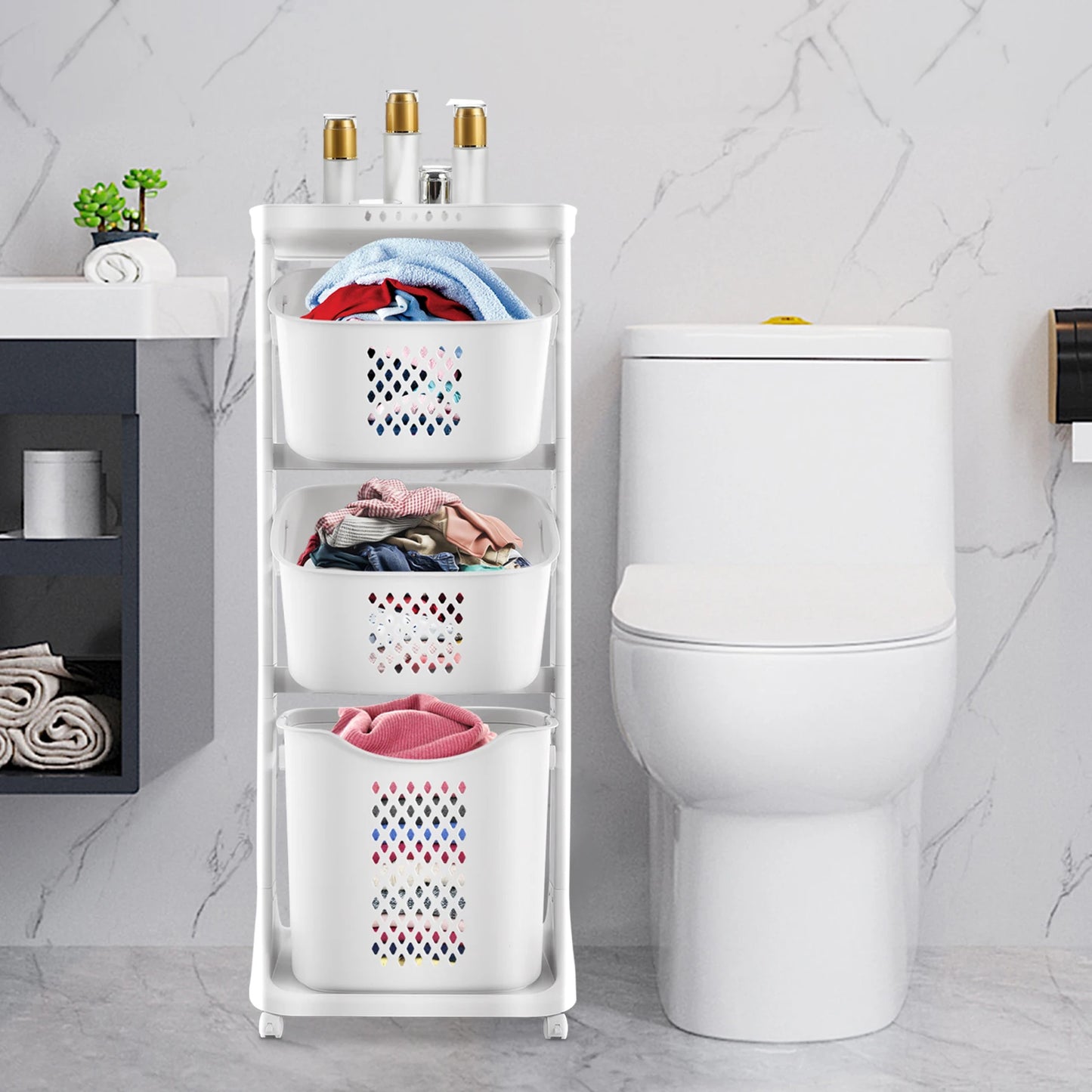 4-Tier Rolling Laundry Hamper and Bathroom Storage Organizer with Wheels