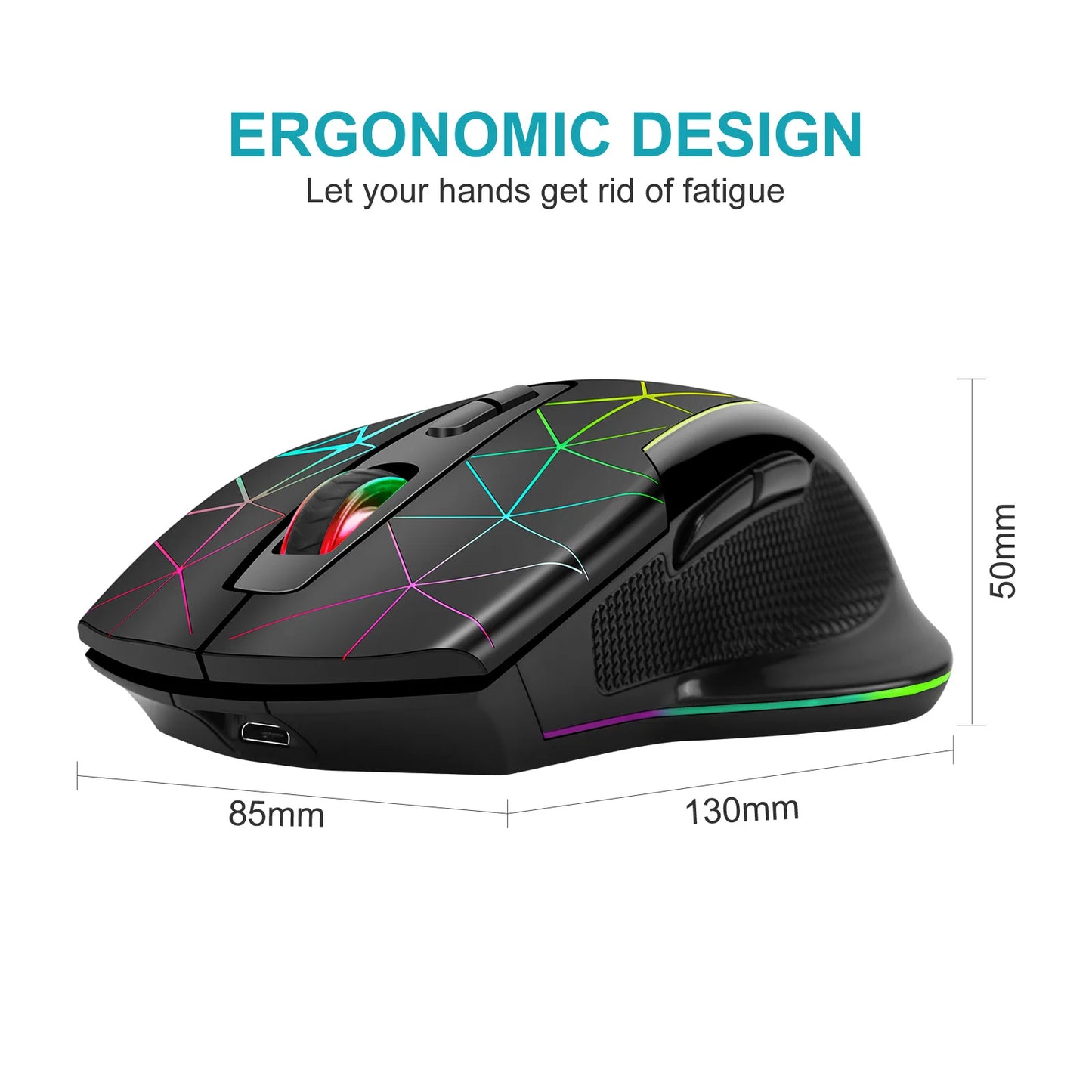Rechargeable Wireless Gaming Mouse  Ergonomic RGB PC Mouse for Home Office & Gaming