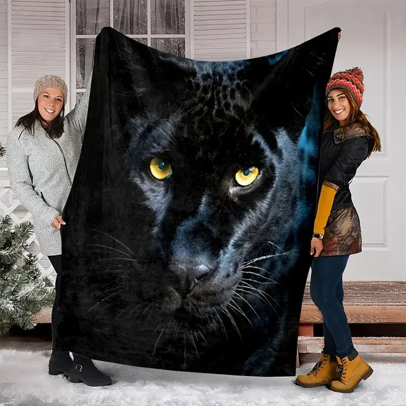 Midnight Panther Cozy Flannel Throw Blanket. Soft Warm Fleece Bed Sofa Travel Gift
