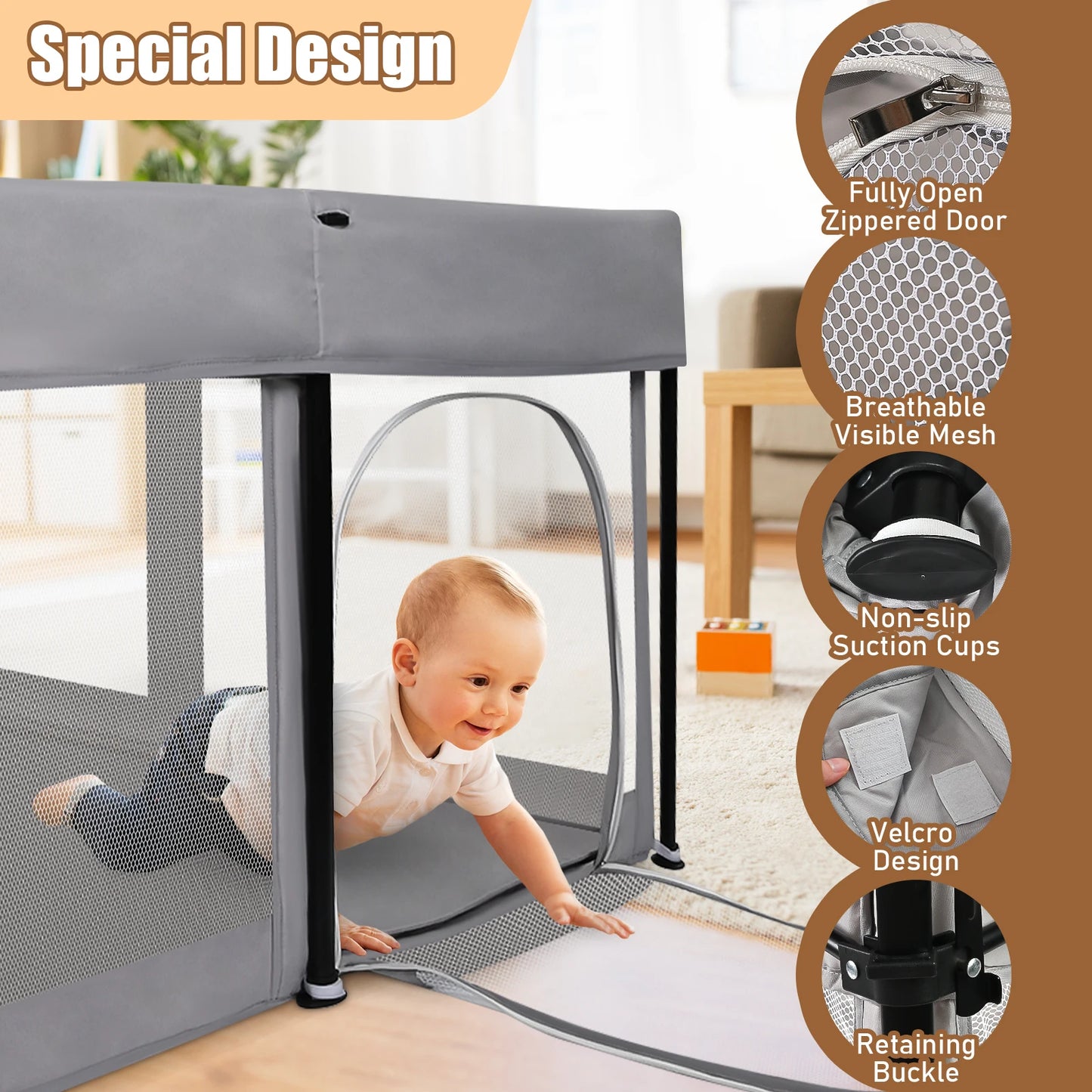 Foldable Baby Playpen With Mat 50x50 Portable Safe Mesh